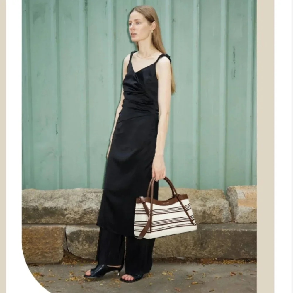 Women’s Knit Shoulder Bag Adjustable Strap & Top Handle Striped Tote Handbag NWT - Picture 2 of 8